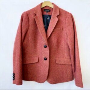 Talbots Shetland Herringbone Wool Blend Blazer Jacket Rust Brown 12P Classic
